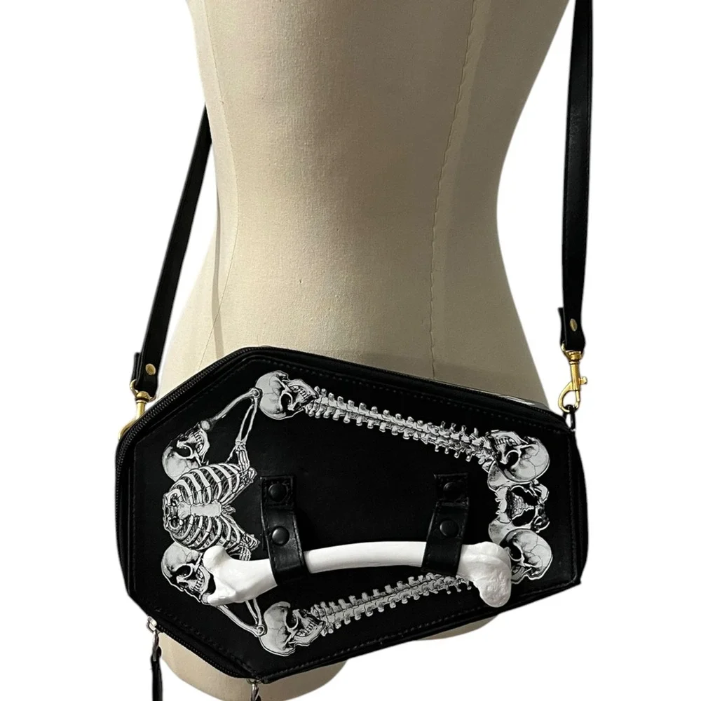 Kreepsville 666 Coffin Purse Skeleton Goth Bone Handle Crossbody Bag